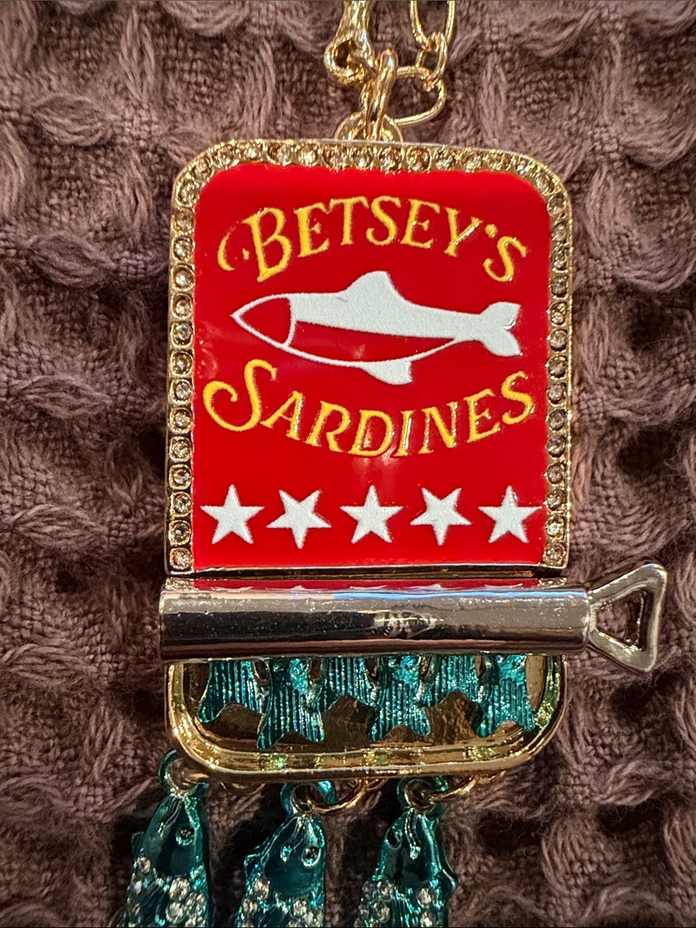 Betsey Johnson Red & Teal Sardine Can Tassel Necklace - Picture 7 of 8